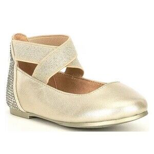 Copper Key Girls Loviee Rhinestone Leather Ballet Flats In Gold Sz 5 Youth New